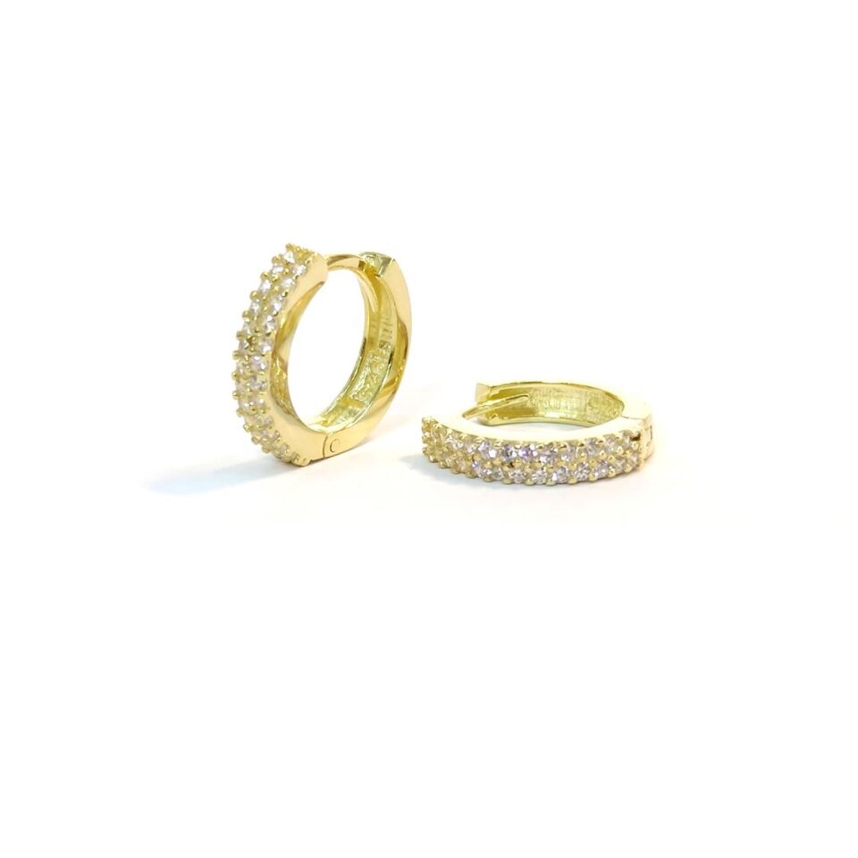 10 MM ÇİFT SIRA TAŞLI HALKA GÜMÜŞ KÜPE ALTIN SARI - STD