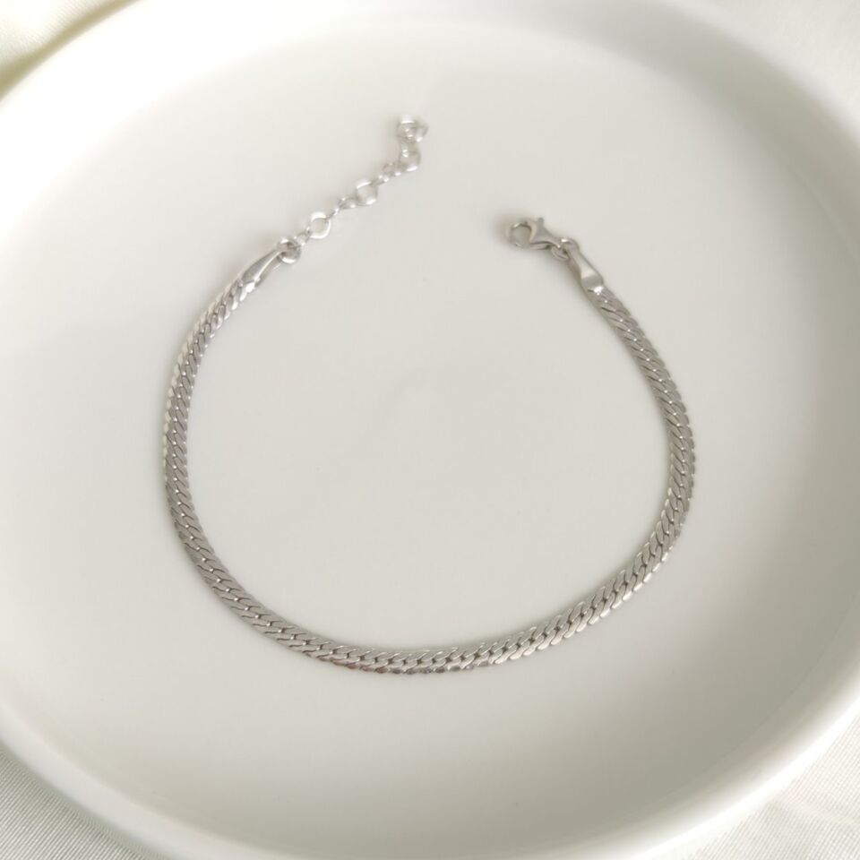 YASSI GÜMÜŞ 3 MM ZİNCİR BİLEKLİK 17+3 CM
