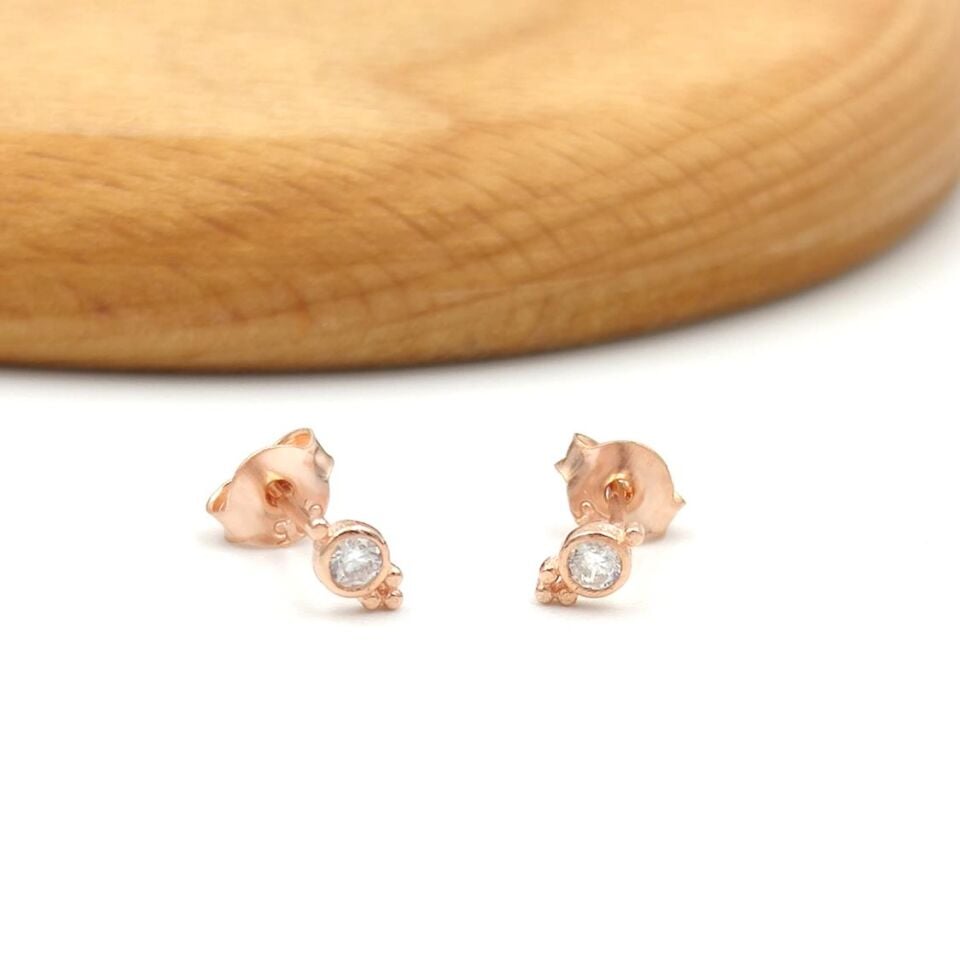 MİNİ TEK TAŞ ÇITIR GÜMÜŞ KÜPE ROSE BAKIR - STD