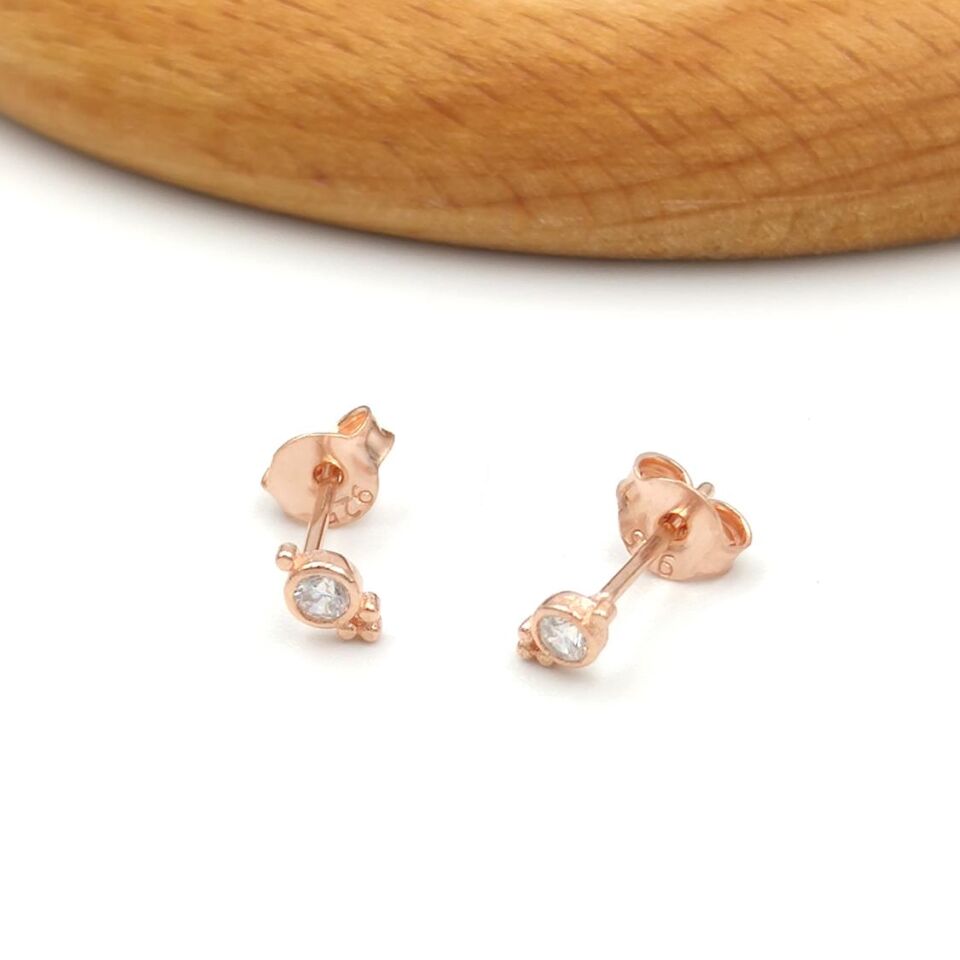 MİNİ TEK TAŞ ÇITIR GÜMÜŞ KÜPE ROSE BAKIR - STD