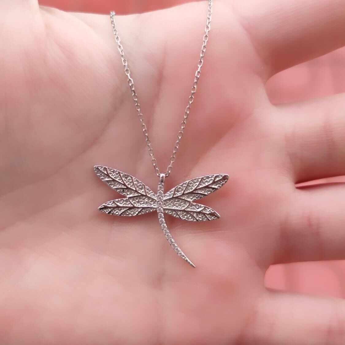 BÜYÜK YUSUFCUK GÜMÜŞ KOLYE RODYUM BEYAZ - STD