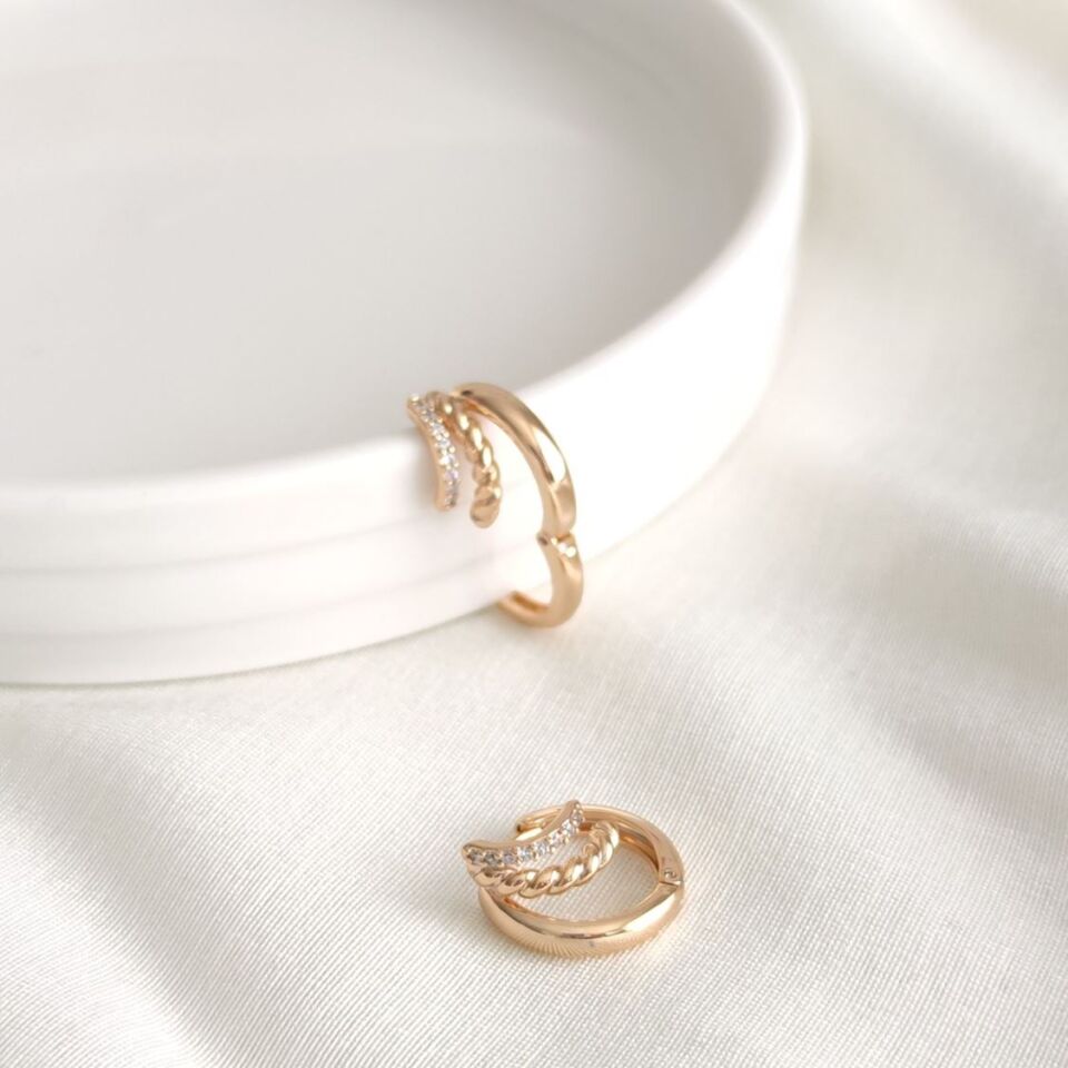 XUPING 1,2 CM ÜÇ GÖRÜNÜMLÜ HALKA KÜPE ROSE