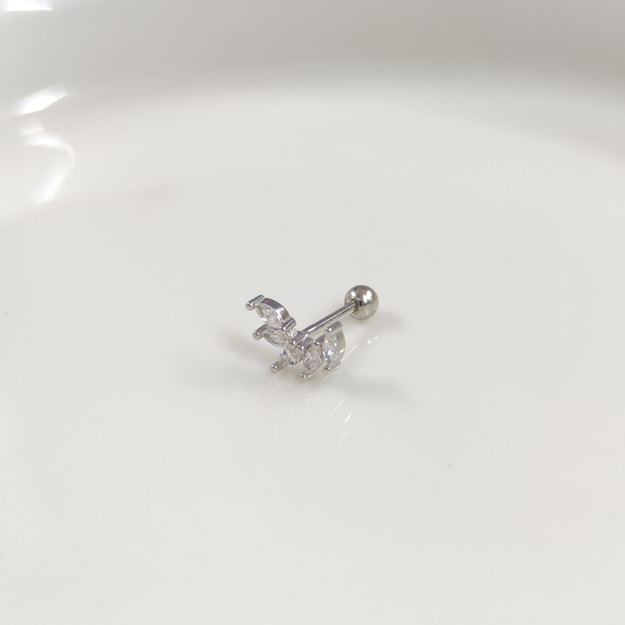 MİNİMAL BEŞ TAŞ GÜMÜŞ TRAGUS PIERCING RODYUM BEYAZ - STD