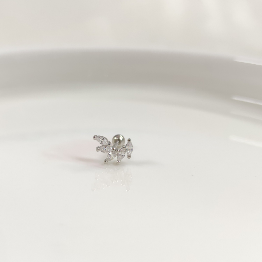 MİNİMAL BEŞ TAŞ GÜMÜŞ TRAGUS PIERCING RODYUM BEYAZ - STD