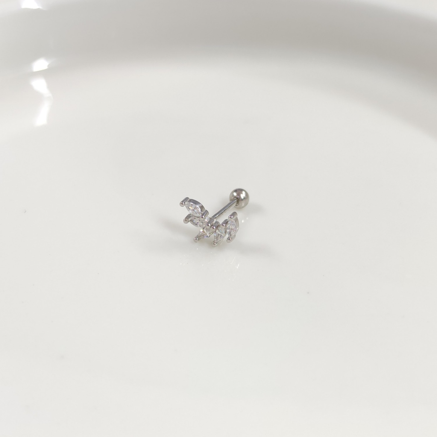 MİNİMAL BEŞ TAŞ GÜMÜŞ TRAGUS PIERCING RODYUM BEYAZ - STD