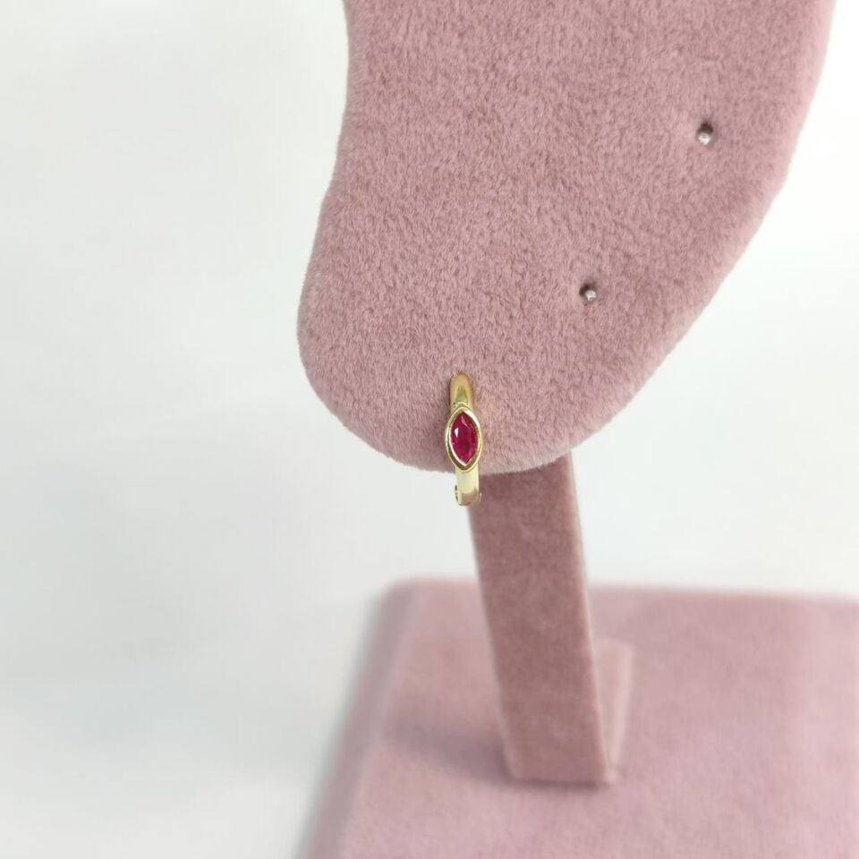 KIRMIZI MİNİ TEKLİ MEKİK HALKA GÜMÜŞ KÜPE ALTIN SARI - STD