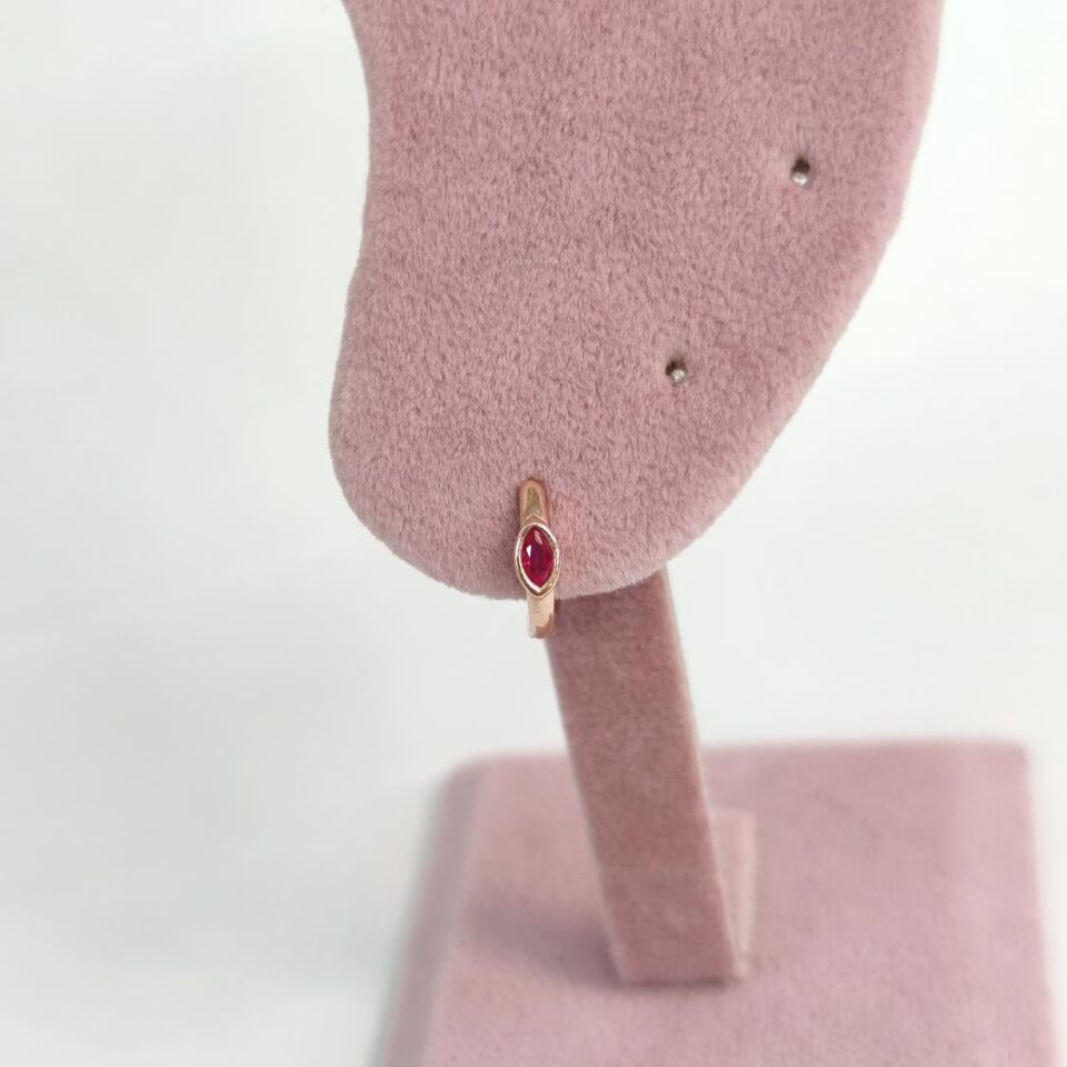 KIRMIZI MİNİ TEKLİ MEKİK HALKA GÜMÜŞ KÜPE ROSE BAKIR - STD