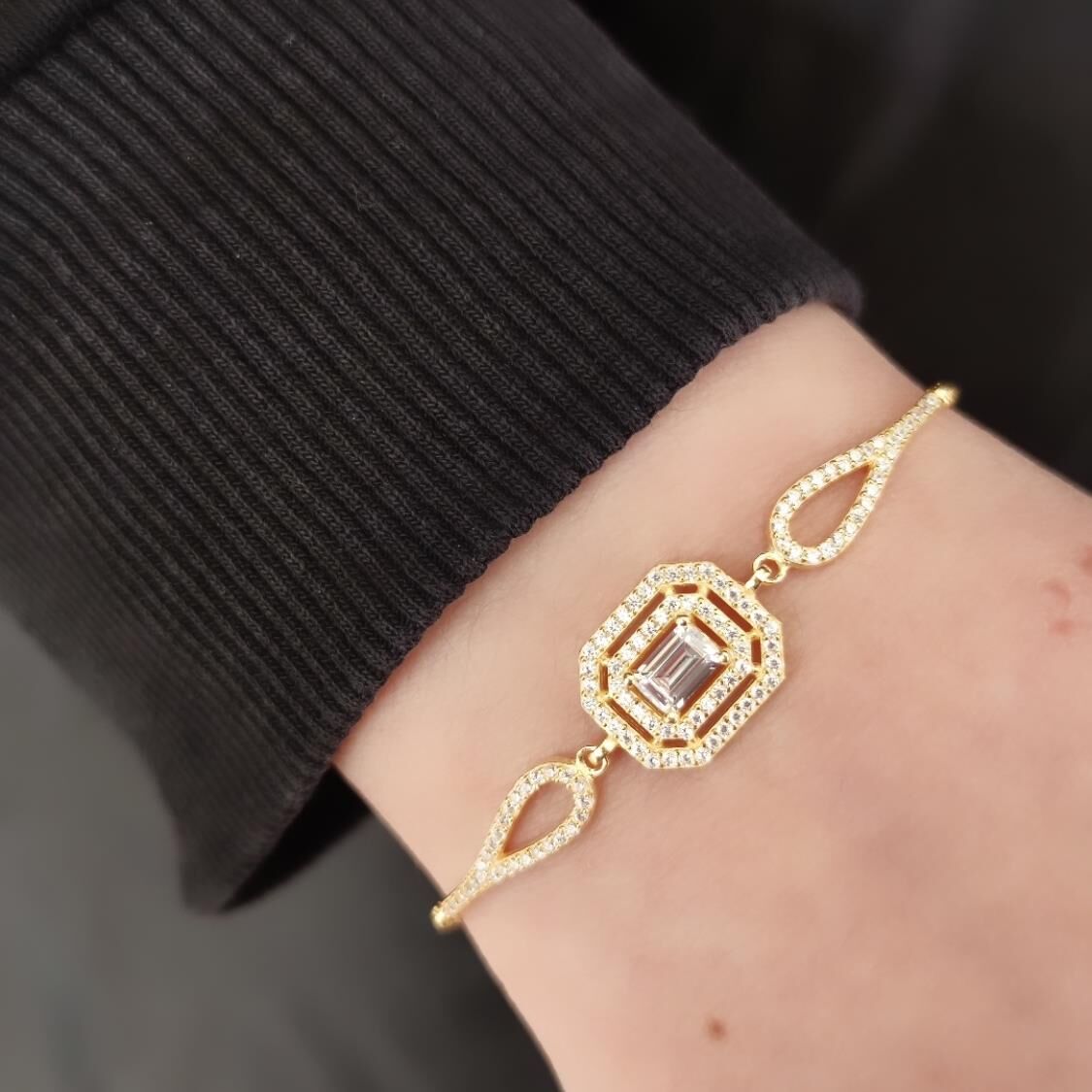 PIRLANTA MONTÜR BAGET GÜMÜŞ BİLEKLİK ALTIN SARI - STD