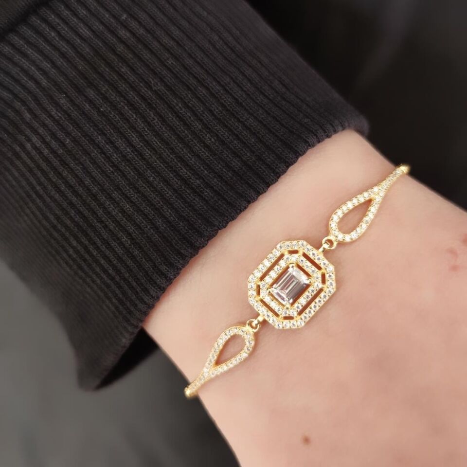 PIRLANTA MONTÜR BAGET GÜMÜŞ BİLEKLİK ALTIN SARI - STD