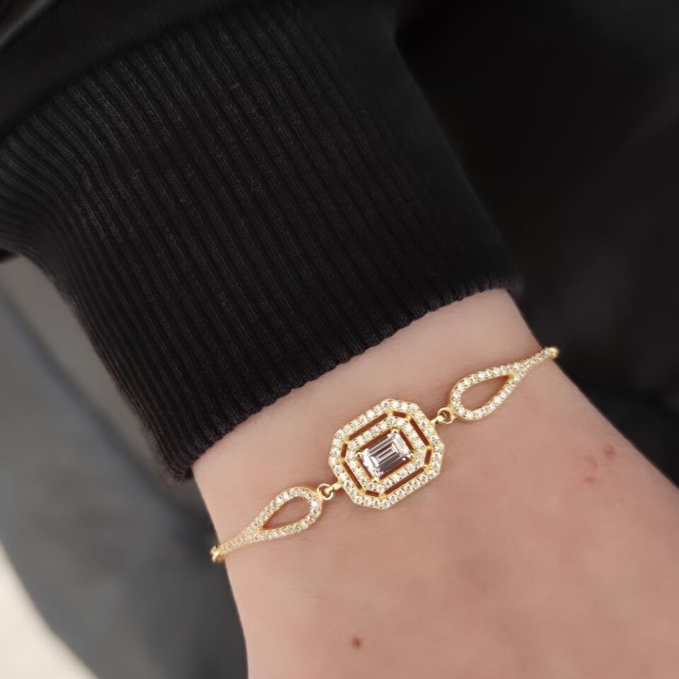 PIRLANTA MONTÜR BAGET GÜMÜŞ BİLEKLİK ALTIN SARI - STD