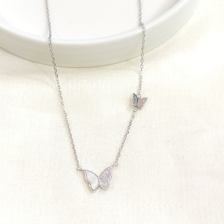 İTHAL SEDEF KELEBEK GÜMÜŞ KOLYE 40+5CM