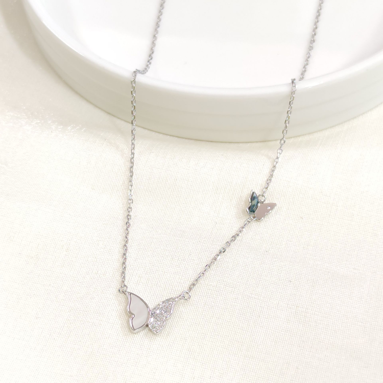 İTHAL SEDEF KELEBEK GÜMÜŞ KOLYE 40+5CM