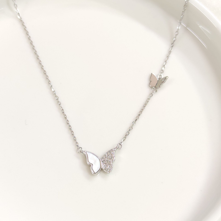 İTHAL SEDEF KELEBEK GÜMÜŞ KOLYE 40+5CM