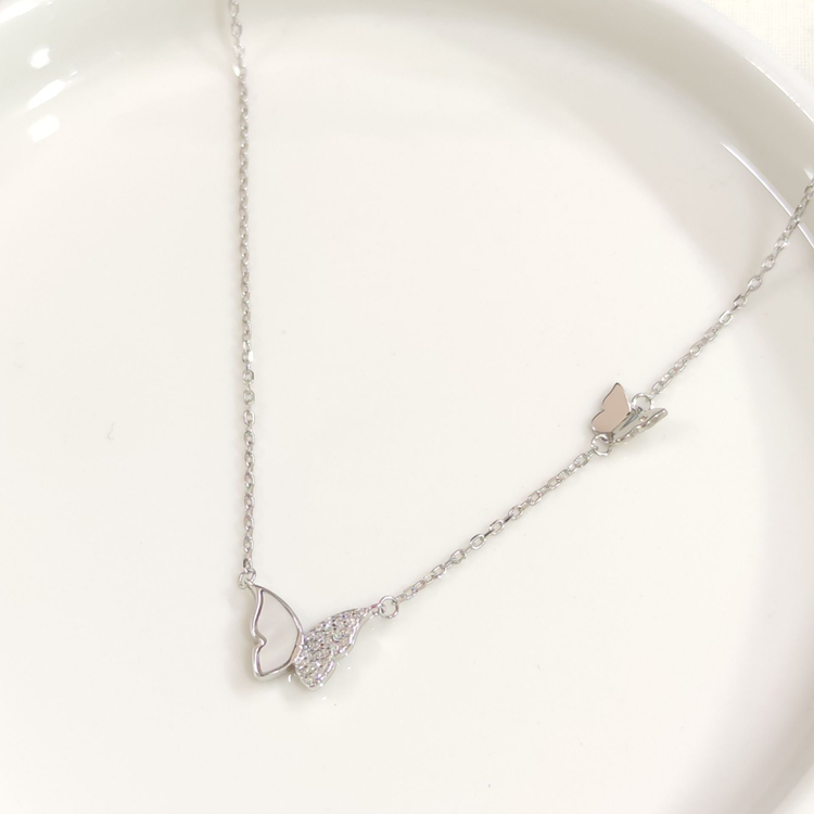 İTHAL SEDEF KELEBEK GÜMÜŞ KOLYE 40+5CM