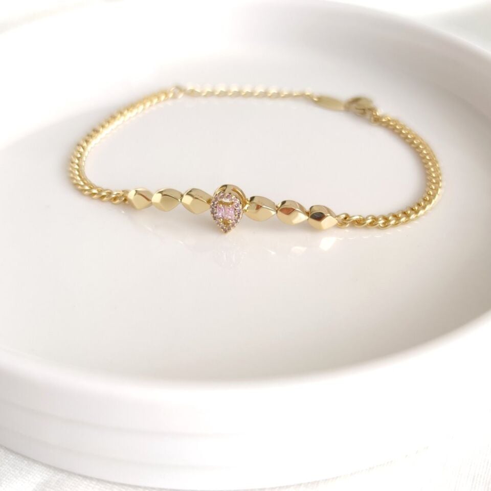 XUPING PEMBE TAŞLI DAMLA GOLD BİLEKLİK 16+3 CM