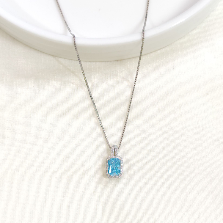 İTHAL MAVİ BAGET GÜMÜŞ KOLYE 40+5CM