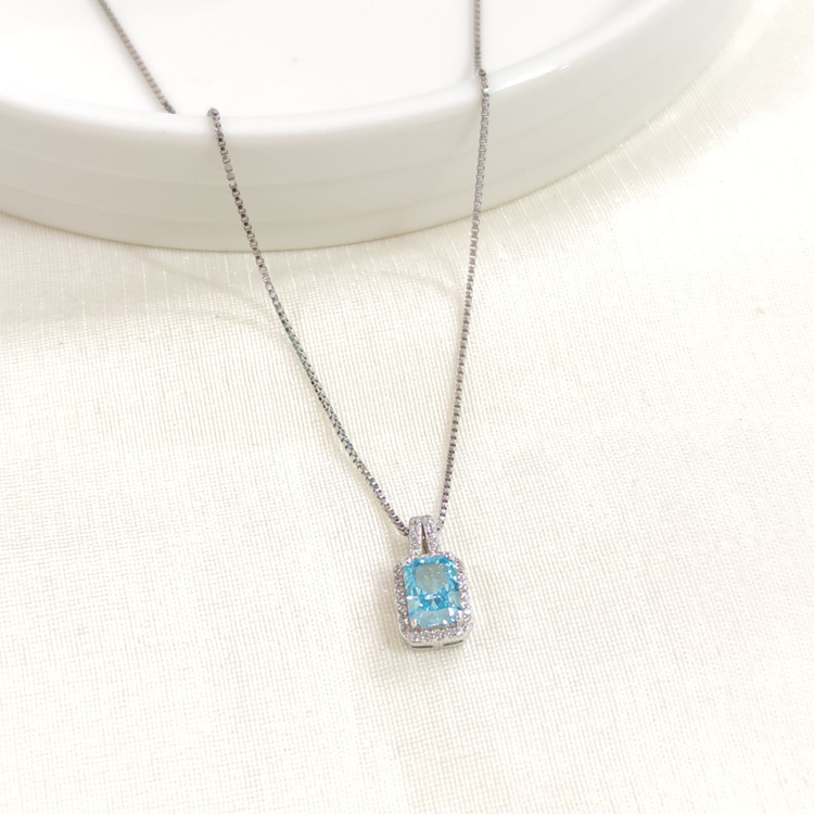 İTHAL MAVİ BAGET GÜMÜŞ KOLYE 40+5CM