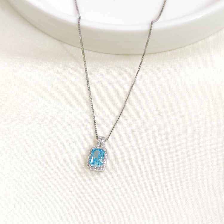 İTHAL MAVİ BAGET GÜMÜŞ KOLYE 40+5CM