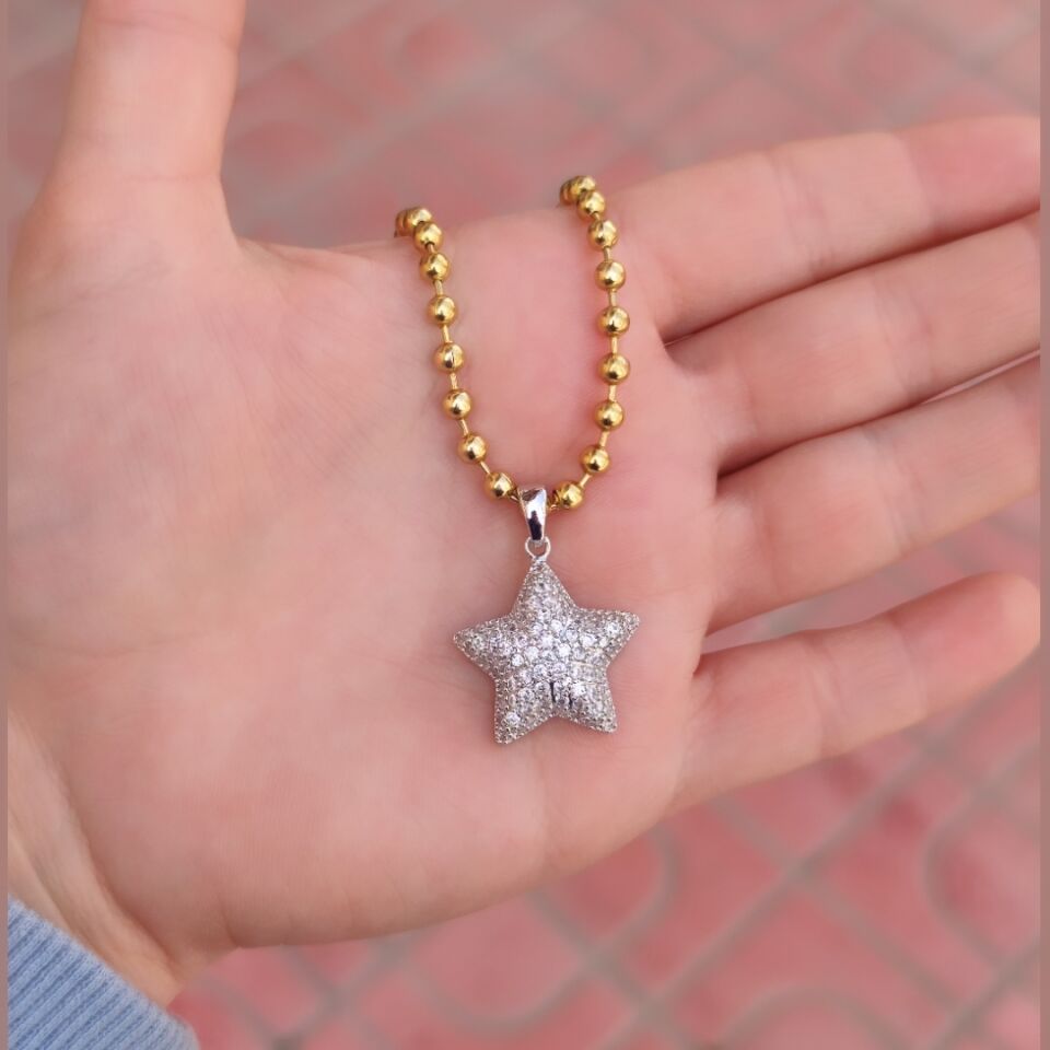ÇELİK TAŞLI YILDIZ TOP TOP KOLYE