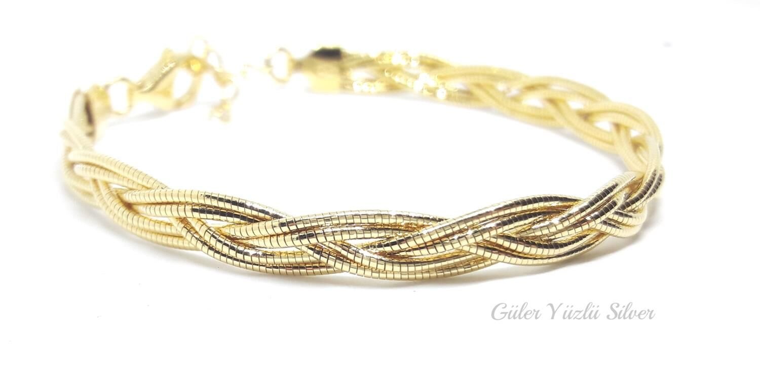 ITALYAN ÖRGÜ GÜMÜŞ BİLEKLİK ALTIN SARI - STD