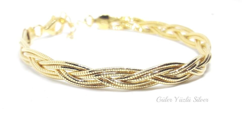 ITALYAN ÖRGÜ GÜMÜŞ BİLEKLİK ALTIN SARI - STD