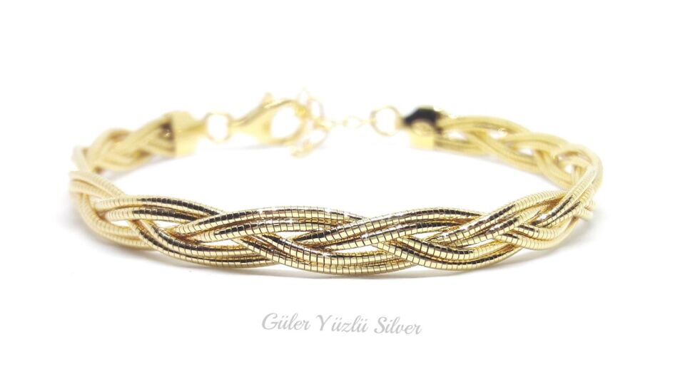 ITALYAN ÖRGÜ GÜMÜŞ BİLEKLİK ALTIN SARI - STD