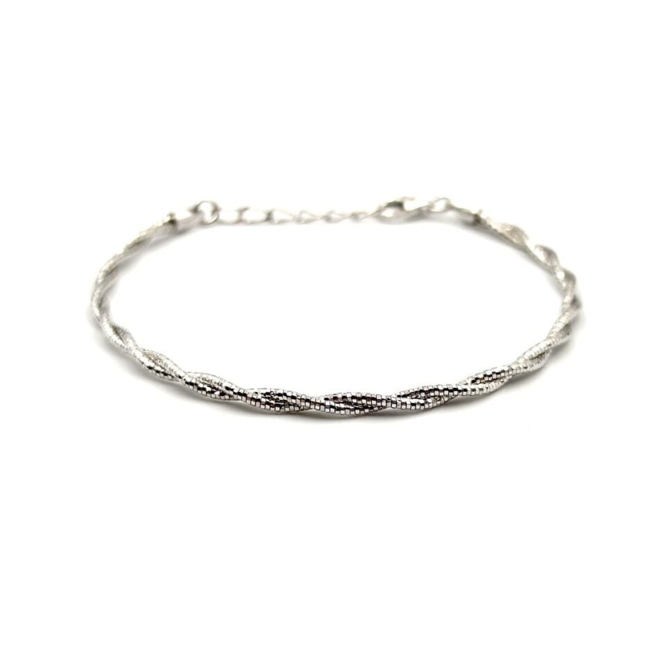 ITALYAN İKİLİ SARMAL GÜMÜŞ BİLEKLİK RODYUM BEYAZ - STD