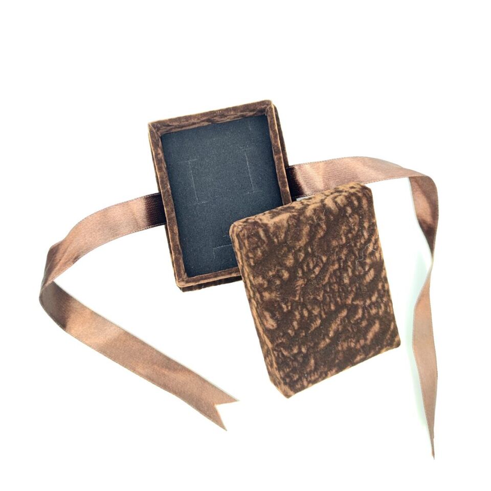 KURDELALI KADİFE KOLYE VE SET KUTUSU KAHVERENGİ - STD