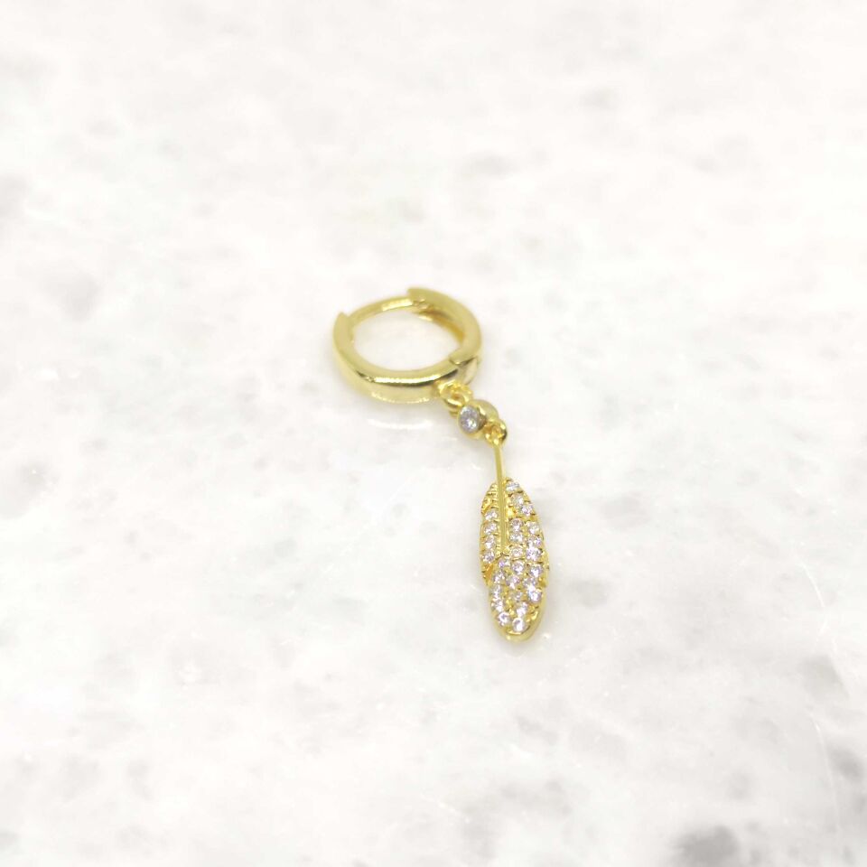 TÜY HALKA TEK GÜMÜŞ KÜPE ALTIN SARI - STD