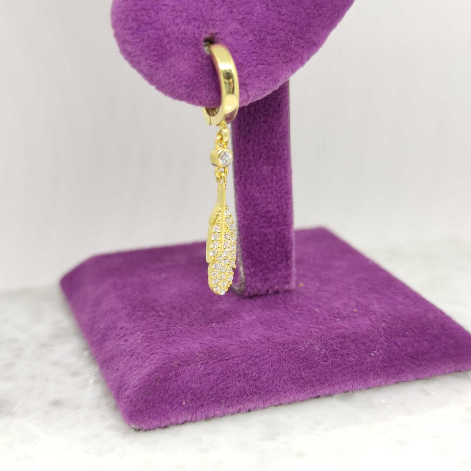 TÜY HALKA TEK GÜMÜŞ KÜPE ALTIN SARI - STD