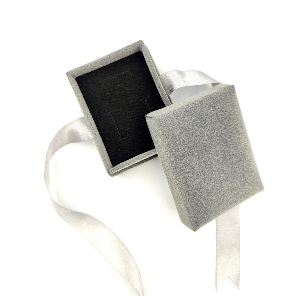 KURDELALI KADİFE KOLYE VE SET KUTUSU GRİ - STD