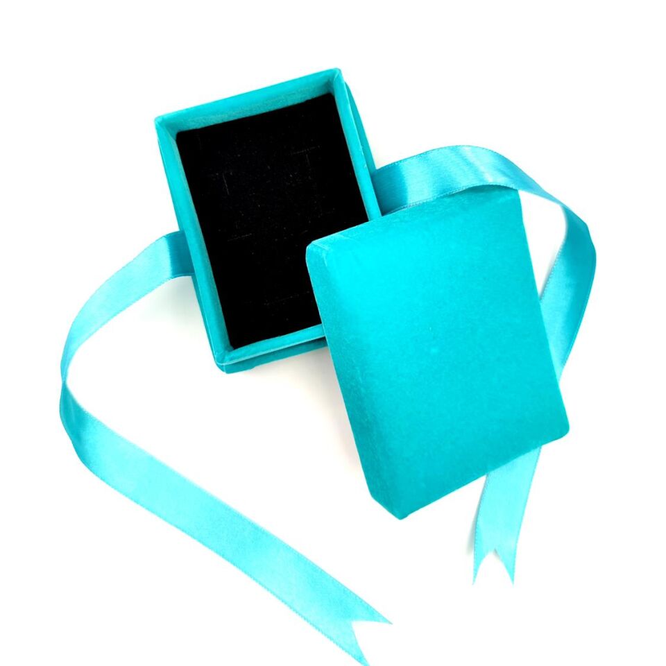 KURDELALI KADİFE KOLYE VE SET KUTUSU TURKUAZ - STD