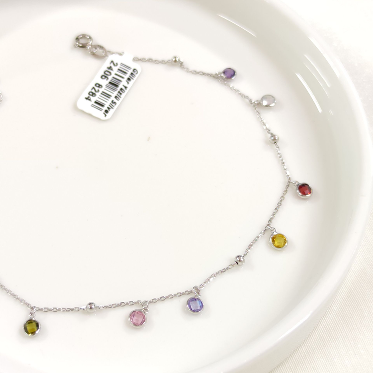 RENKLİ SOFT TAŞLI SALLANTILI GÜMÜŞ HALHAL