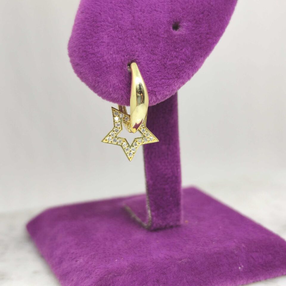 TAŞLI YILDIZ TEK GÜMÜŞ U KÜPE ALTIN SARI - STD