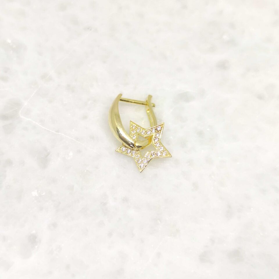 TAŞLI YILDIZ TEK GÜMÜŞ U KÜPE ALTIN SARI - STD