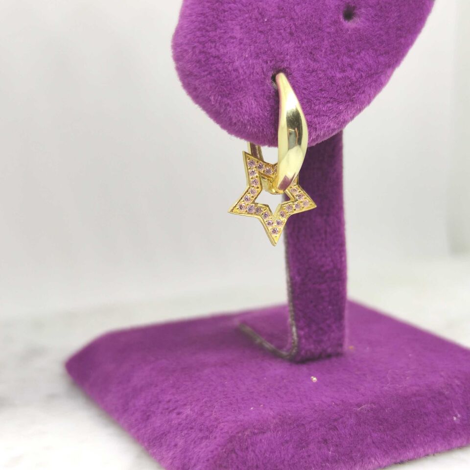 TAŞLI YILDIZ TEK GÜMÜŞ U KÜPE ALTIN SARI - STD