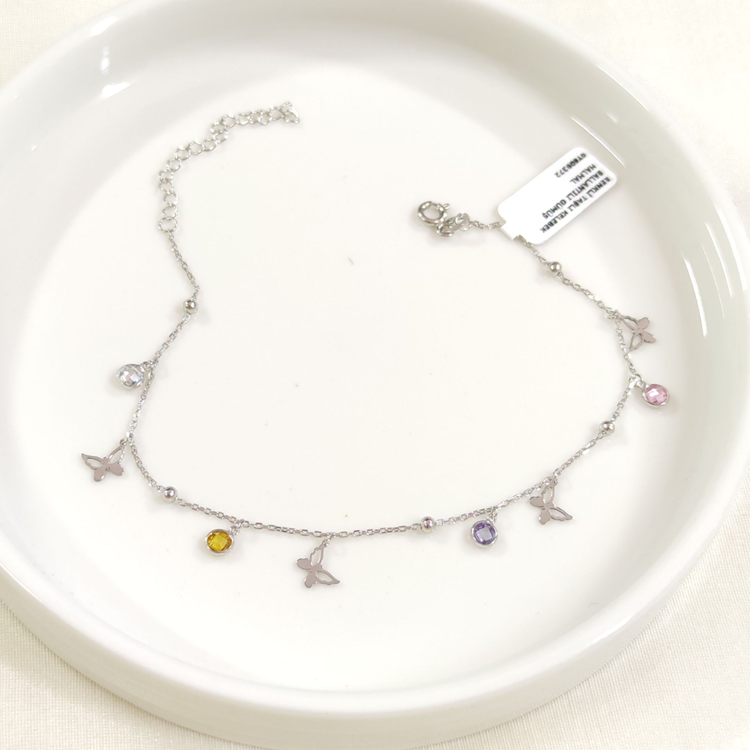 RENKLİ TAŞLI KELEBEK SALLANTILI GÜMÜŞ HALHAL