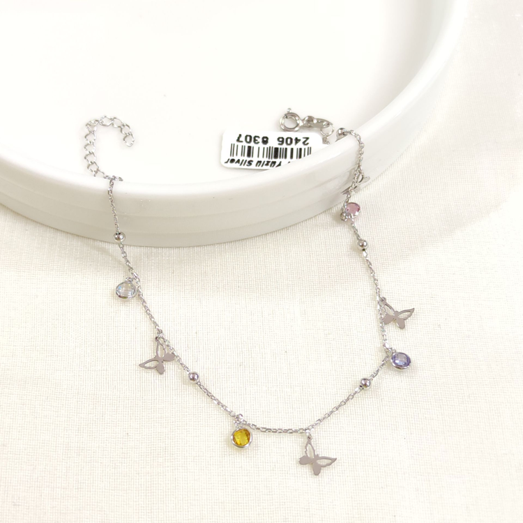 RENKLİ TAŞLI KELEBEK SALLANTILI GÜMÜŞ HALHAL