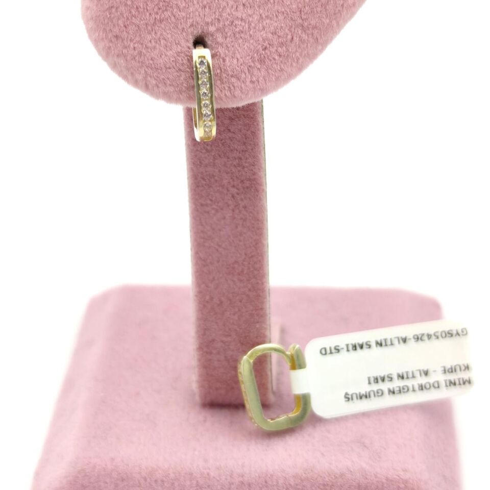 MİNİ DÖRTGEN GÜMÜŞ KÜPE ALTIN SARI - STD