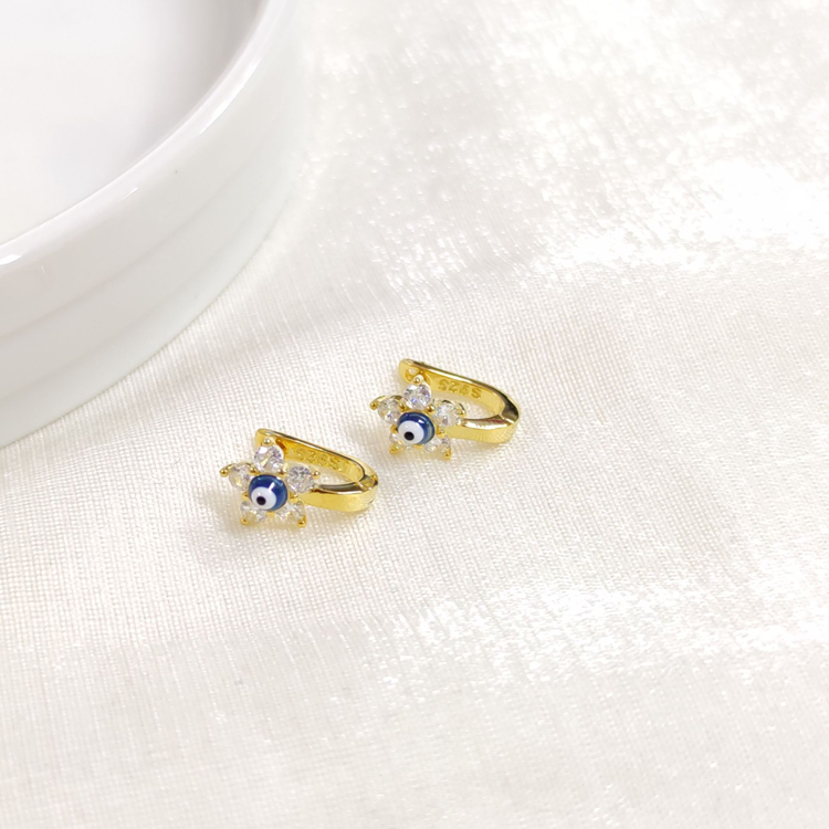 İTHAL LACİ MİNELİ ÇİÇEK GÜMÜŞ HALKA ÇOCUK KÜPE