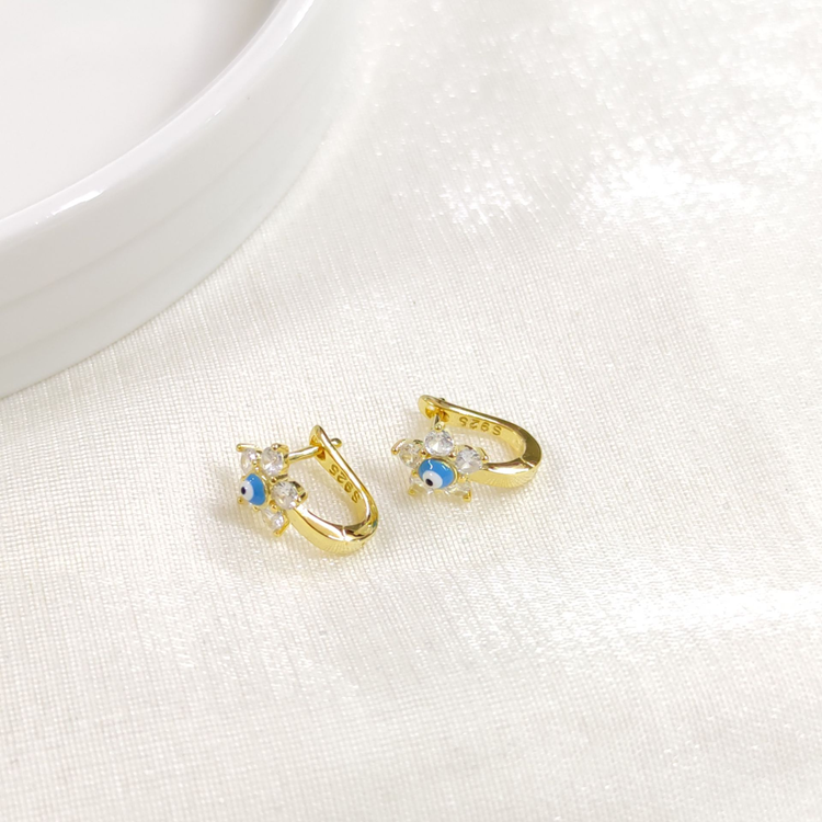 İTHAL TURKUAZ MİNELİ ÇİÇEK GÜMÜŞ HALKA ÇOCUK KÜPE