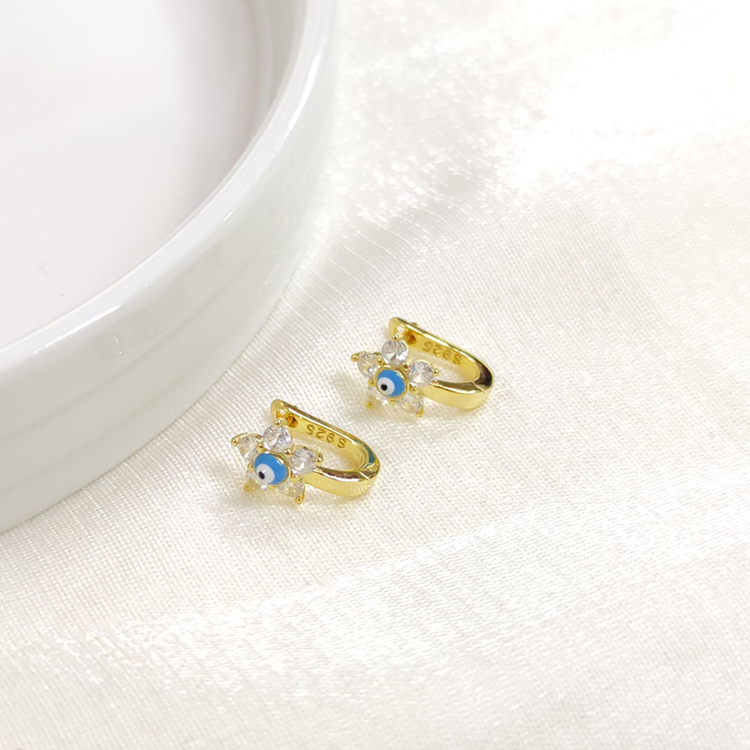 İTHAL TURKUAZ MİNELİ ÇİÇEK GÜMÜŞ HALKA ÇOCUK KÜPE