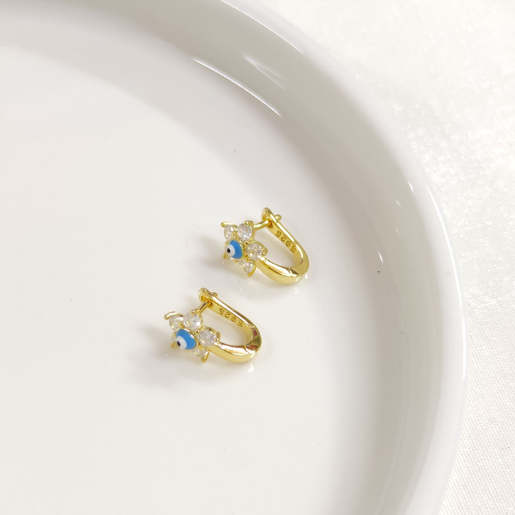 İTHAL TURKUAZ MİNELİ ÇİÇEK GÜMÜŞ HALKA ÇOCUK KÜPE