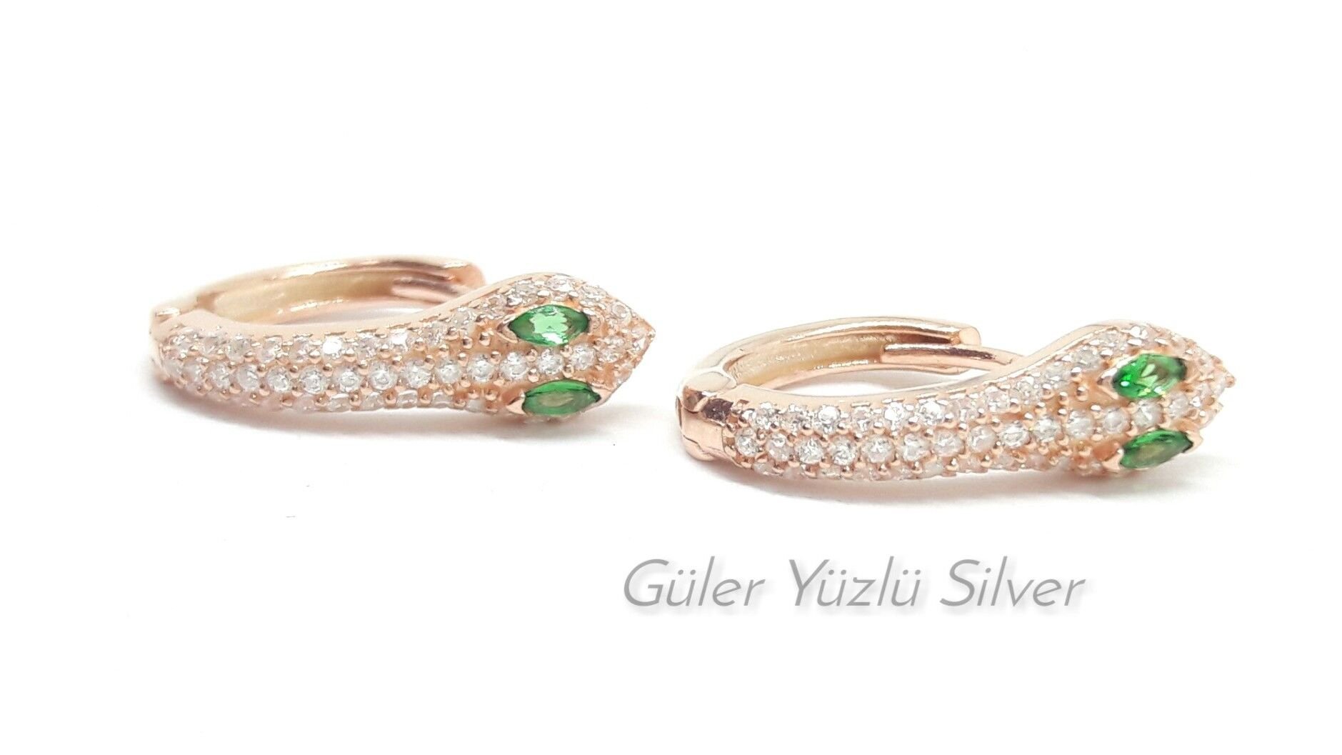 11 MM YEŞİL TAŞLI YILAN HALKA GÜMÜŞ KÜPE
