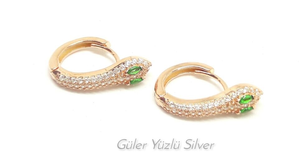 11 MM YEŞİL TAŞLI YILAN HALKA GÜMÜŞ KÜPE