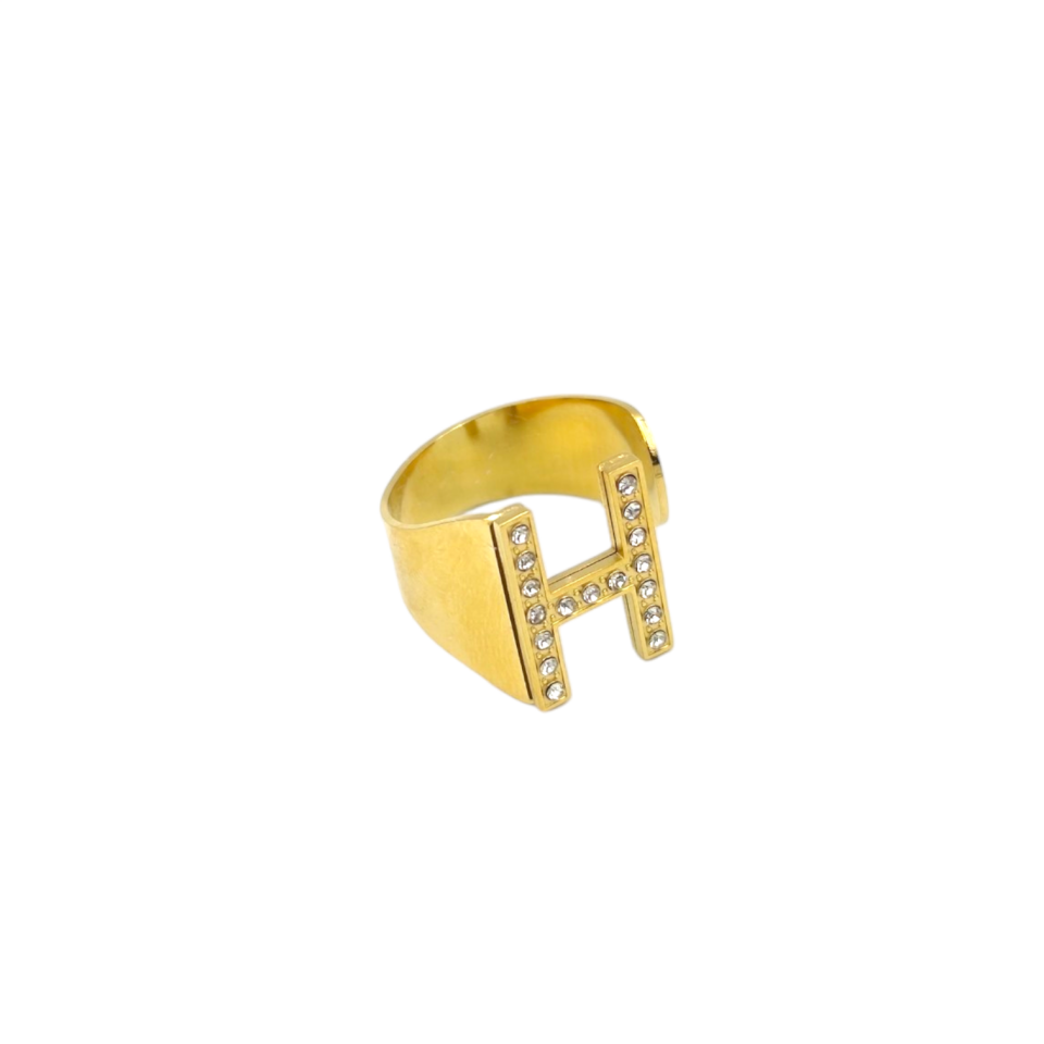 ÇELİK HARF YÜZÜK ALTIN SARI - M HARFİ