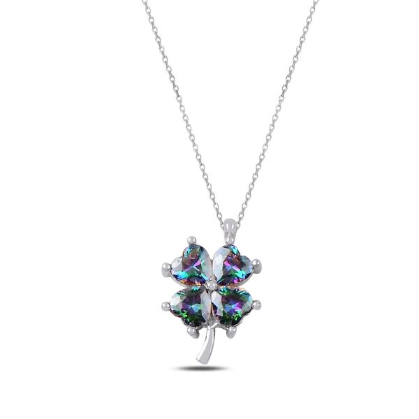 MİSTİK TOPAZ ZİRKON TAŞLI YONCA GÜMÜŞ KOLYE
