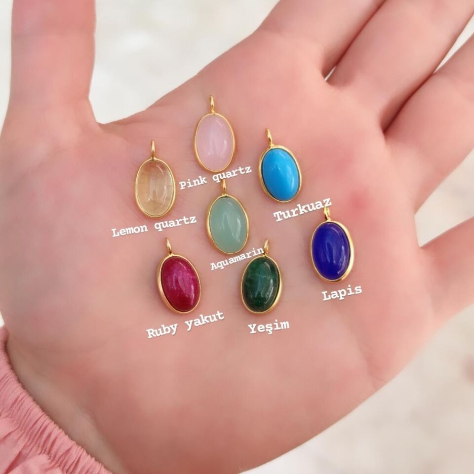 YAKUT DOĞAL TAŞ GÜMÜŞ KOLYE UCU 1,5 cm