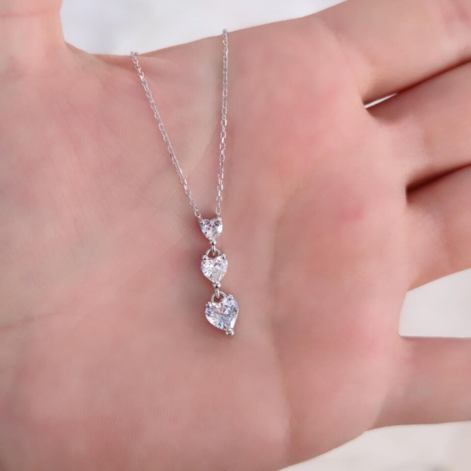 ZİRKON TAŞLI SÜZME KALP GÜMÜŞ KOLYE RODYUM BEYAZ - STD