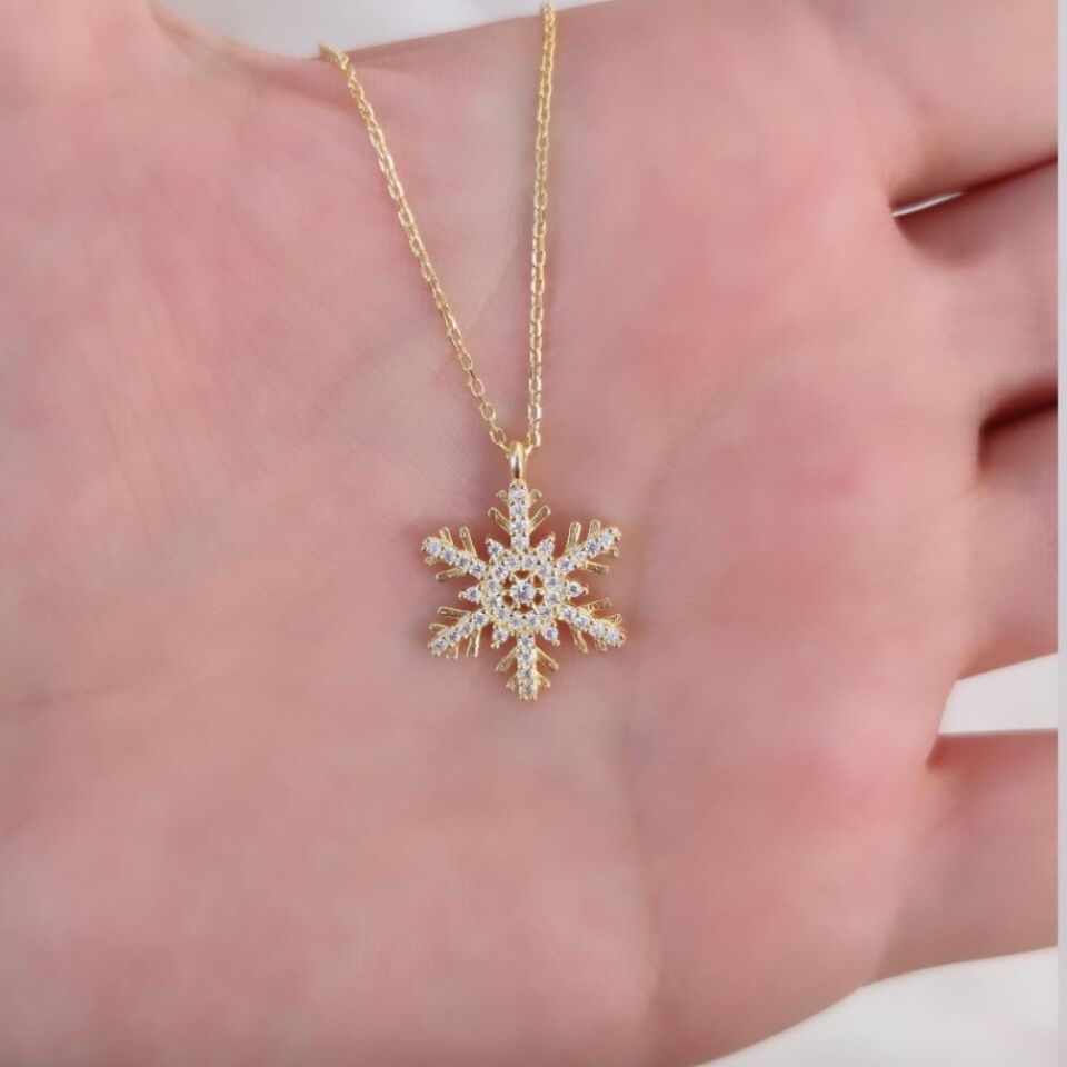 KAR TANESİ GÜMÜŞ KOLYE ALTIN SARI - STD